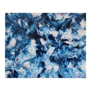 Tableau abstrait intitulé "Convergence", représentant deux flux colorés se rejoignant dans un axe central. Peinture acrylique 40x50 cm sur carton entoilé.