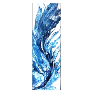 Tableau abstrait intitulé "Flamme douce", au format vertical 30x80 cm, représentant une flamme bleue fluide et ascendante. Peinture acrylique sur toile.