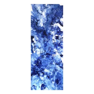 ableau abstrait intitulé "Phénix", aux nuances bleues ascendantes en tourbillon. Peinture acrylique 30x80 cm sur toile, format vertical.