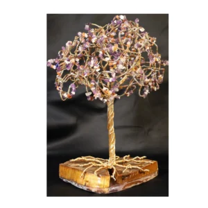 Arbre de vie décoratif améthyste cornaline quartz blanc perles irisées – création énergétique artisanale