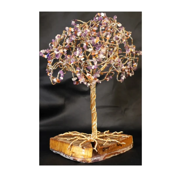 Arbre de vie décoratif améthyste cornaline quartz blanc perles irisées – création énergétique artisanale