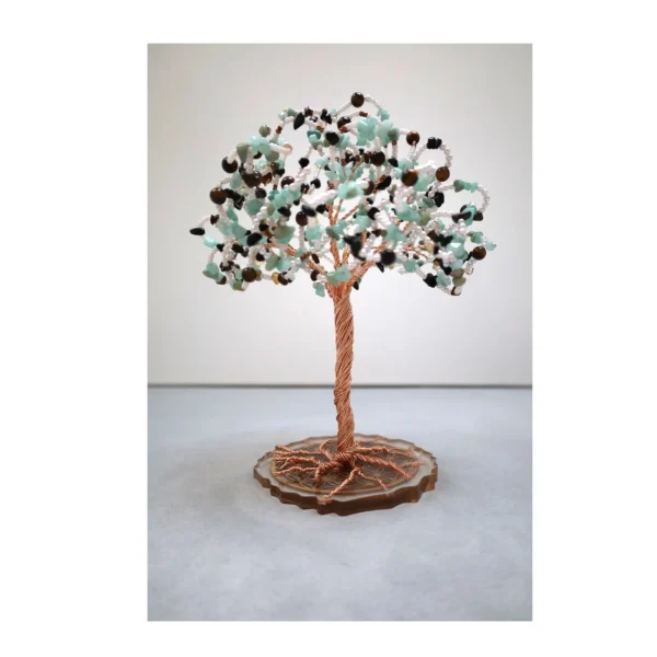 Arbre de vie décoratif jade citrine tourmaline œil de tigre – symbole d’ancrage et de renouveau