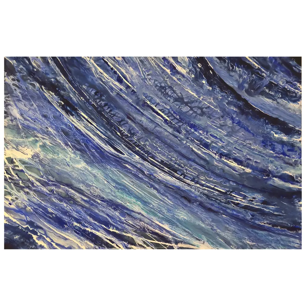 tableau abstrait bleu , dorée et blanc