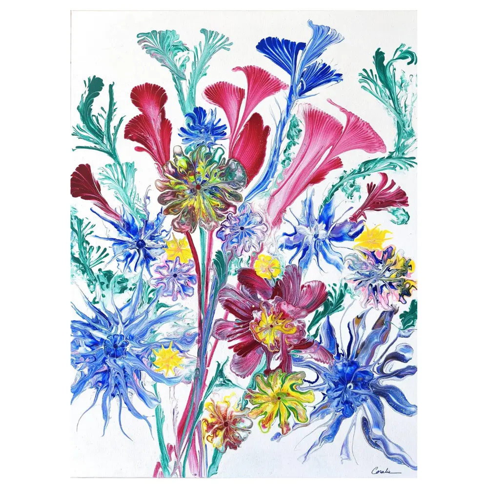 fleurs-energetiques-couleurs-vives-peinture-coralie Peinture de fleurs énergétiques aux couleurs vives, œuvre intuitive et vibrante de Coralie.
